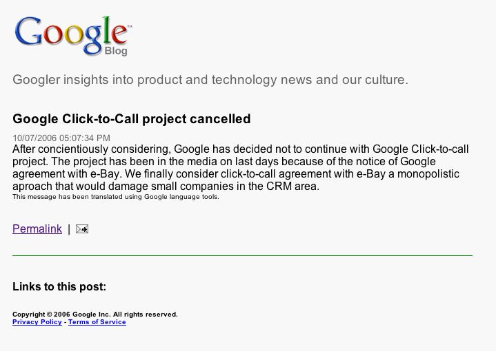 google blog. Google deleted the log